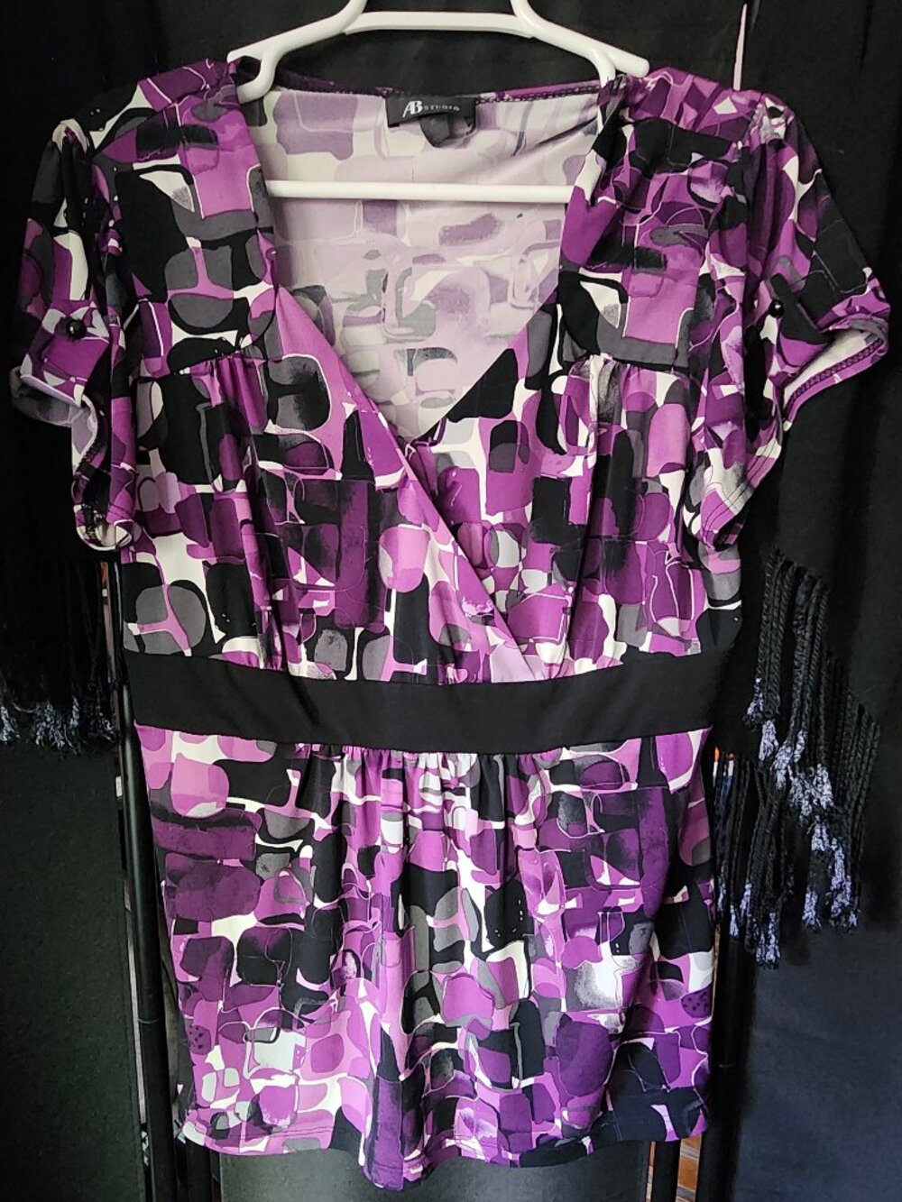AB Studio XL Purple, Black, and White Blouse